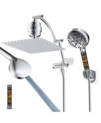 12'' All Metal Filtered Rainfall Shower Head Handheld Extension Arm Hose with Filter