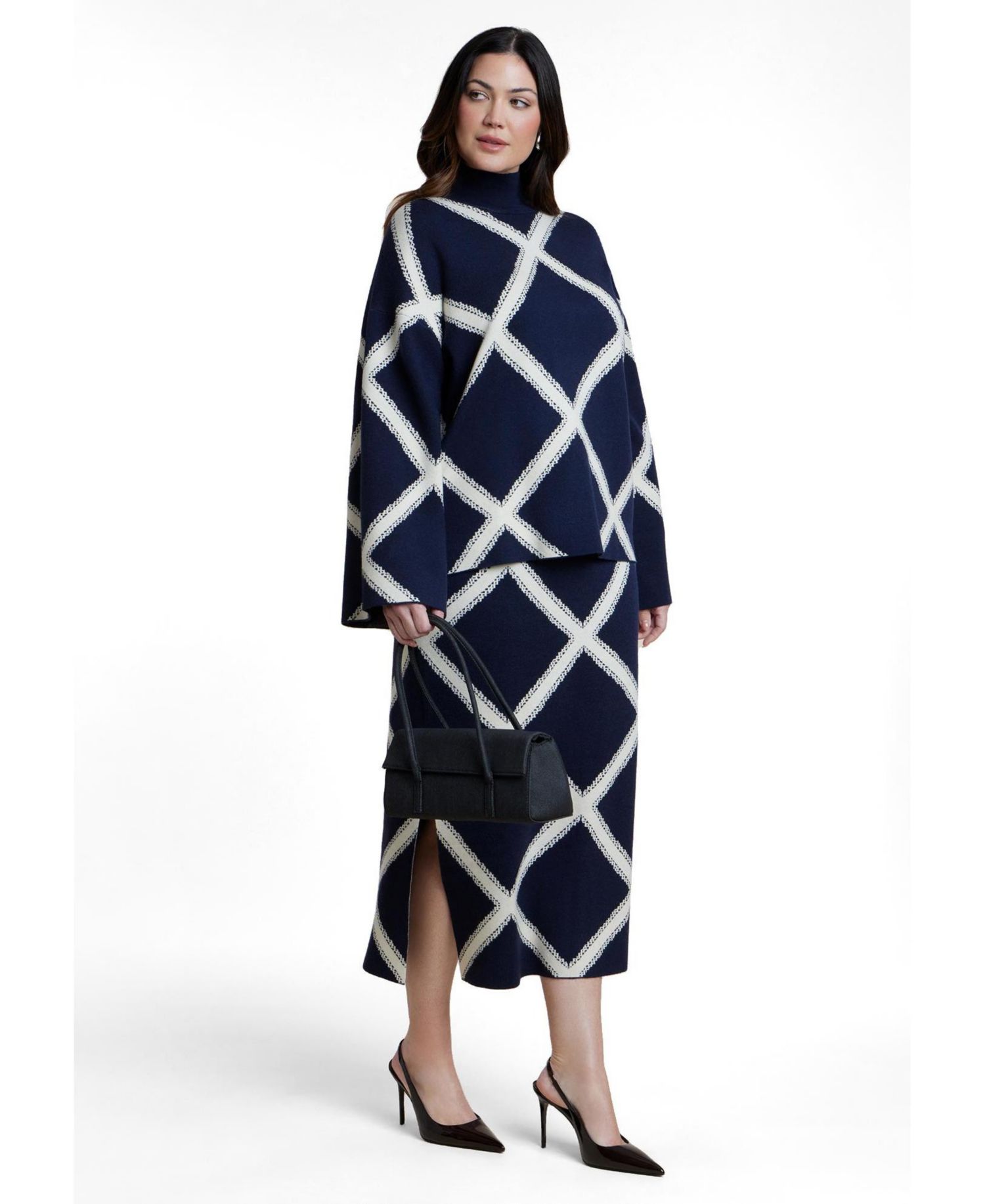Women's Mock Neck Intarsia Sweater