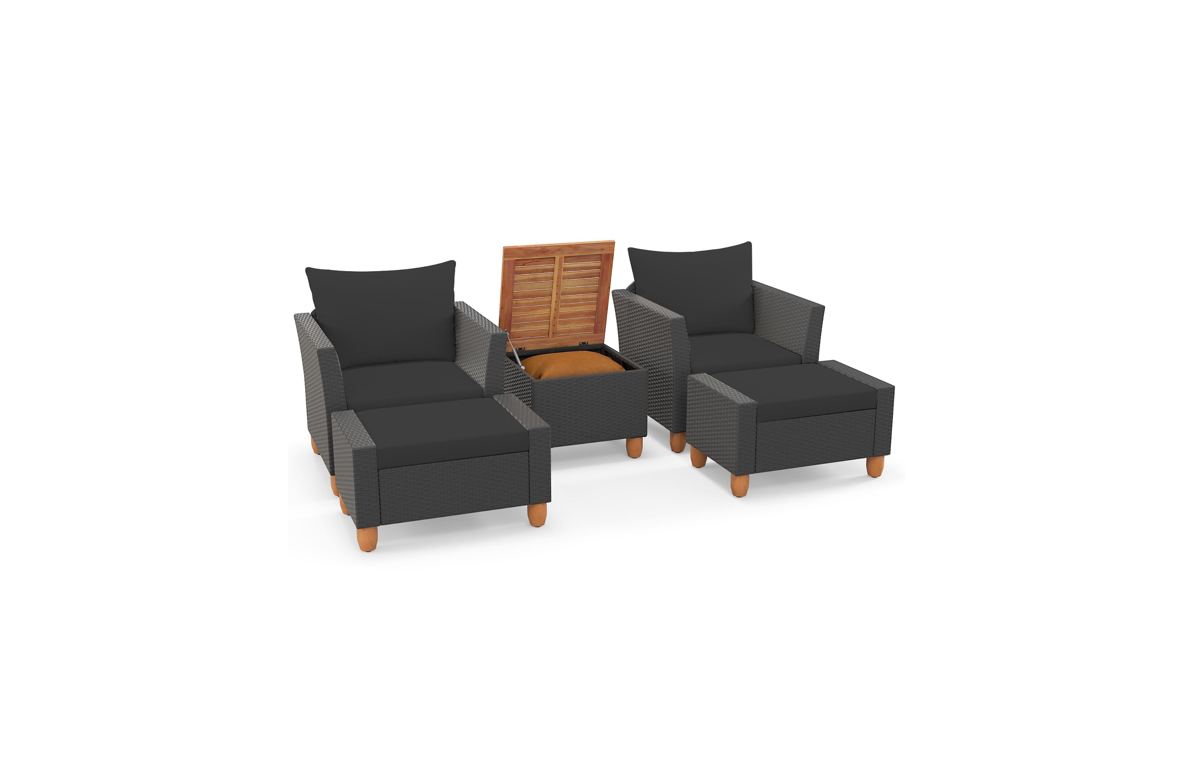 Gymax Set of 5 Patio Furniture Set with Storage Table Ottomans Soft Pillows and Cushions