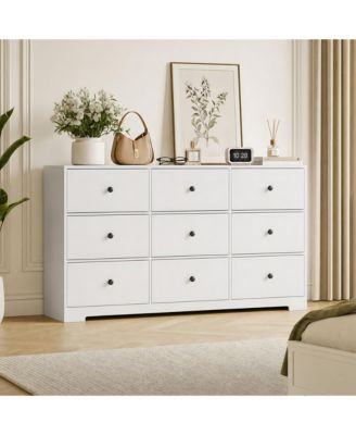 9-Drawer Dresser, 57" Engineered Wood Chest of Drawers with Anti-Tip Device & Waterproof Tabletop, for Bedroom Living Room