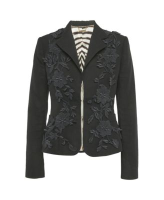 Women's Floral-Applique Long-Sleeve Open-Front Linen-Cotton Blend Blazer