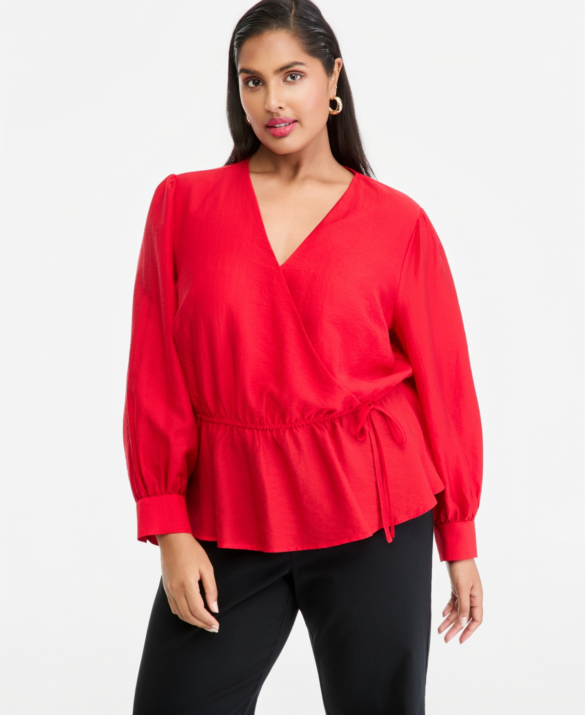 I.n.c. International Concepts Plus Size Printed Peplum Blouse, Macy's Exclusive - Real Red