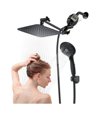 8'' Dual Shower Head Handheld Filtered Extension Arm Hose