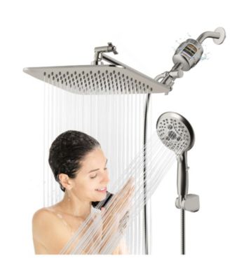 10'' Dual Filtered Shower Head Handheld High Rainfall Extension Arm Hose
