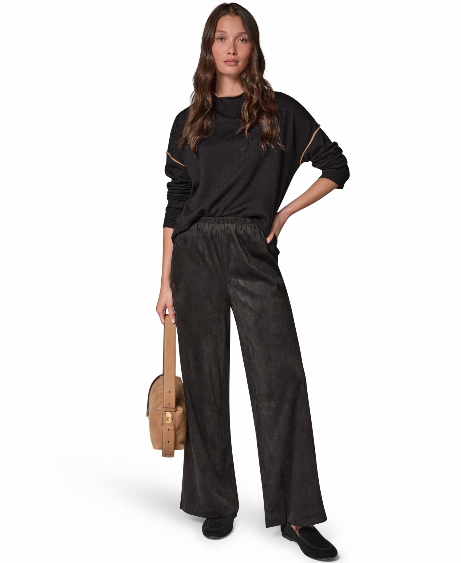 Women's Microsuede Wide-Leg Mid-Rise Pants