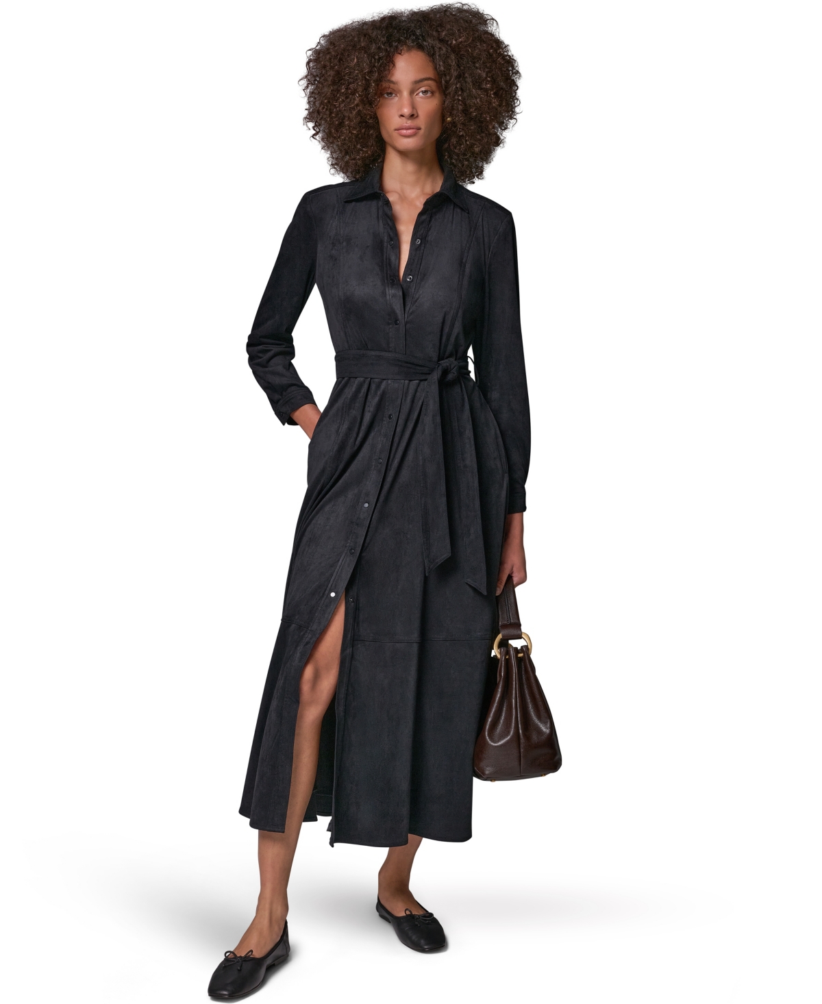 Donna Karan Weekend Women's Microsuede Long-Sleeve Collared Midi Duster Coat