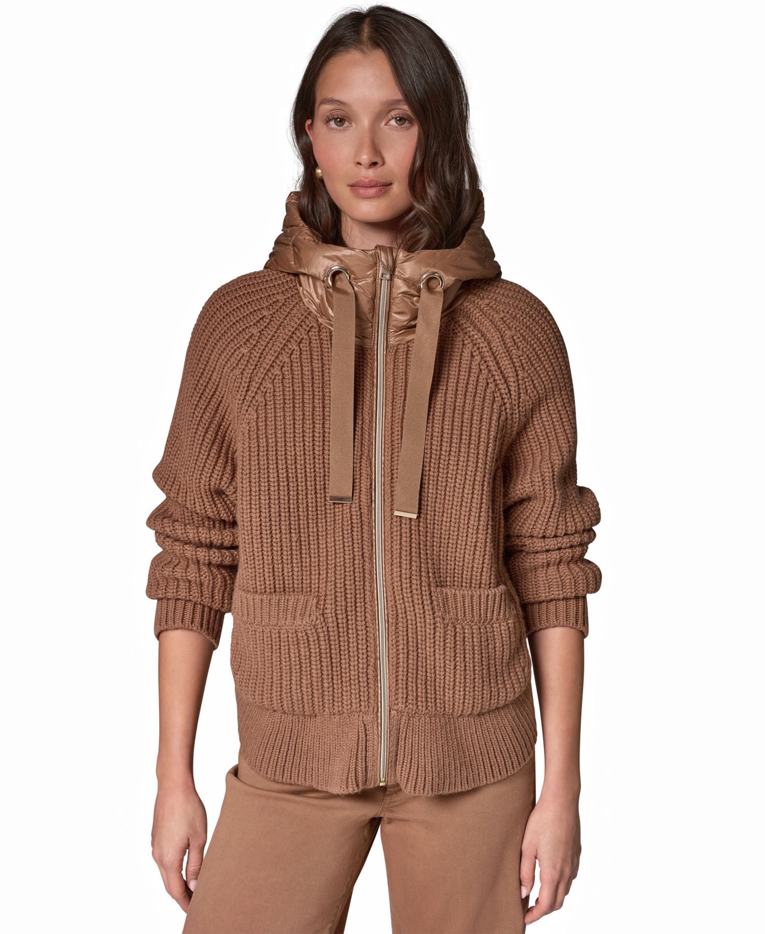 Women's Wool-Blend Hooded Mixed-Media Chunky Jacket