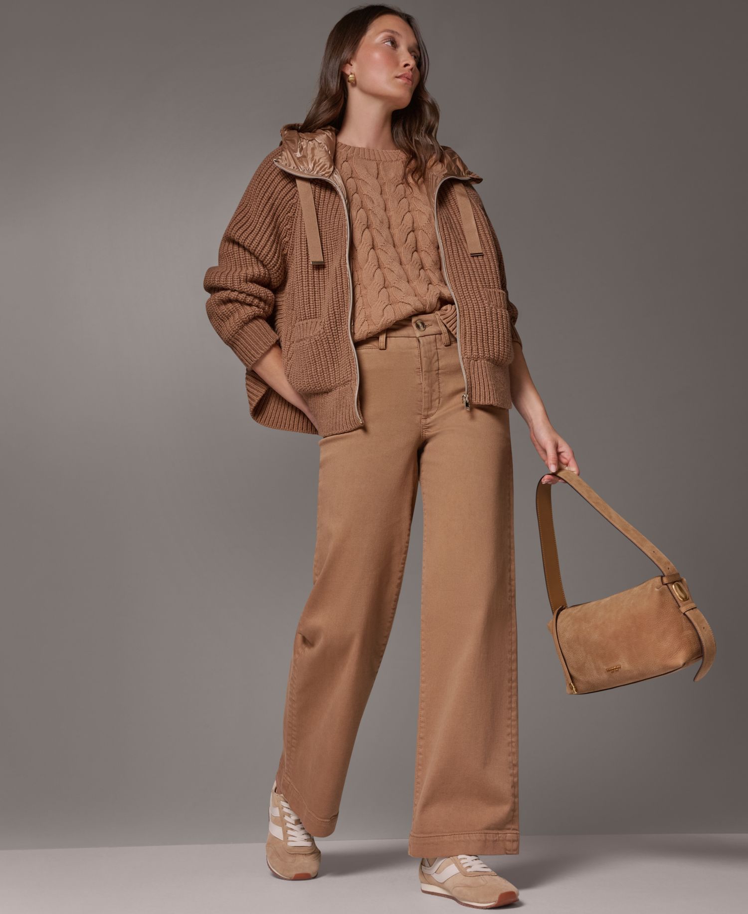 Women's Wool-Blend Hooded Mixed-Media Chunky Jacket