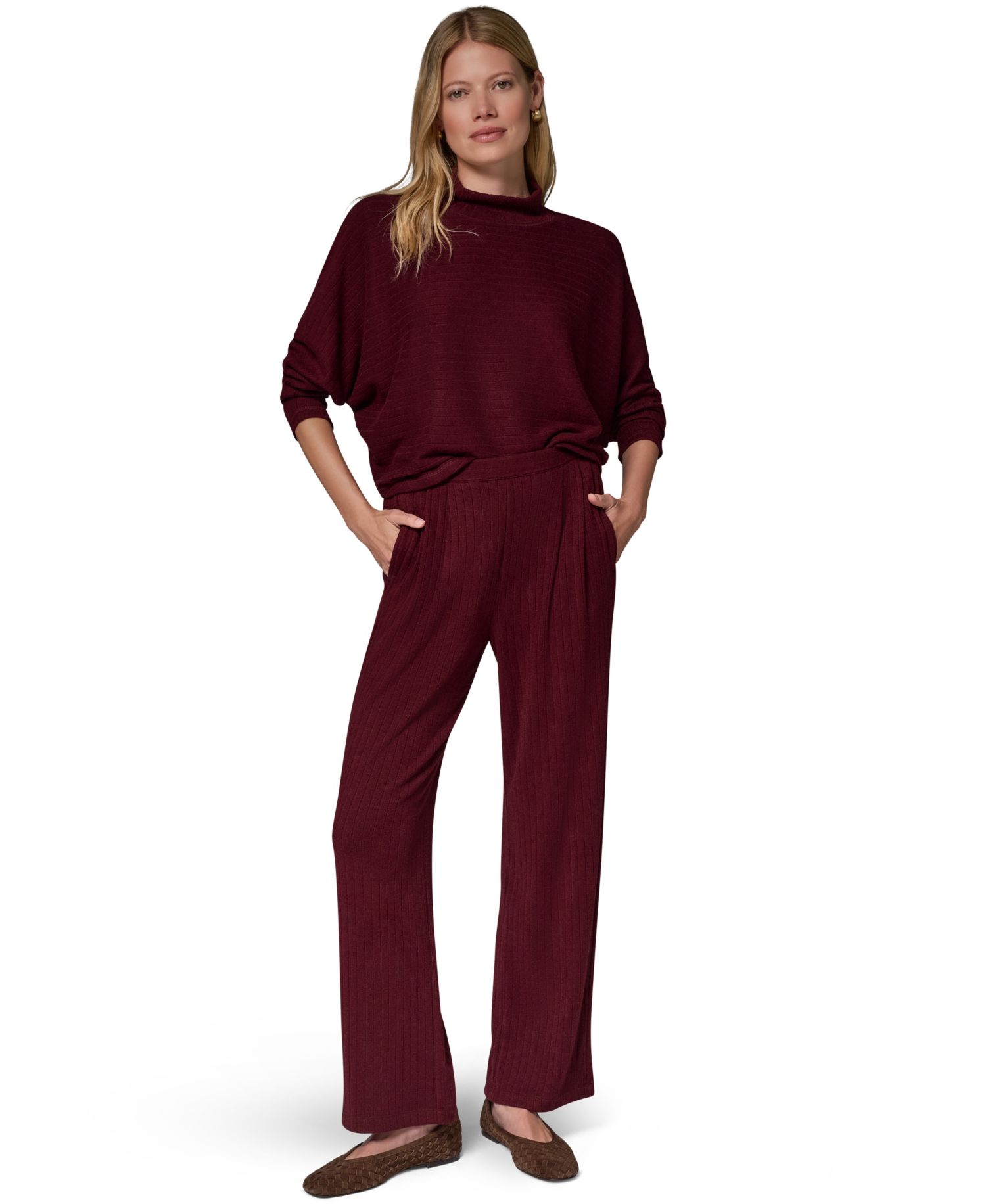 Women's Brushed-Rib High-Waist Wide-Leg Pants