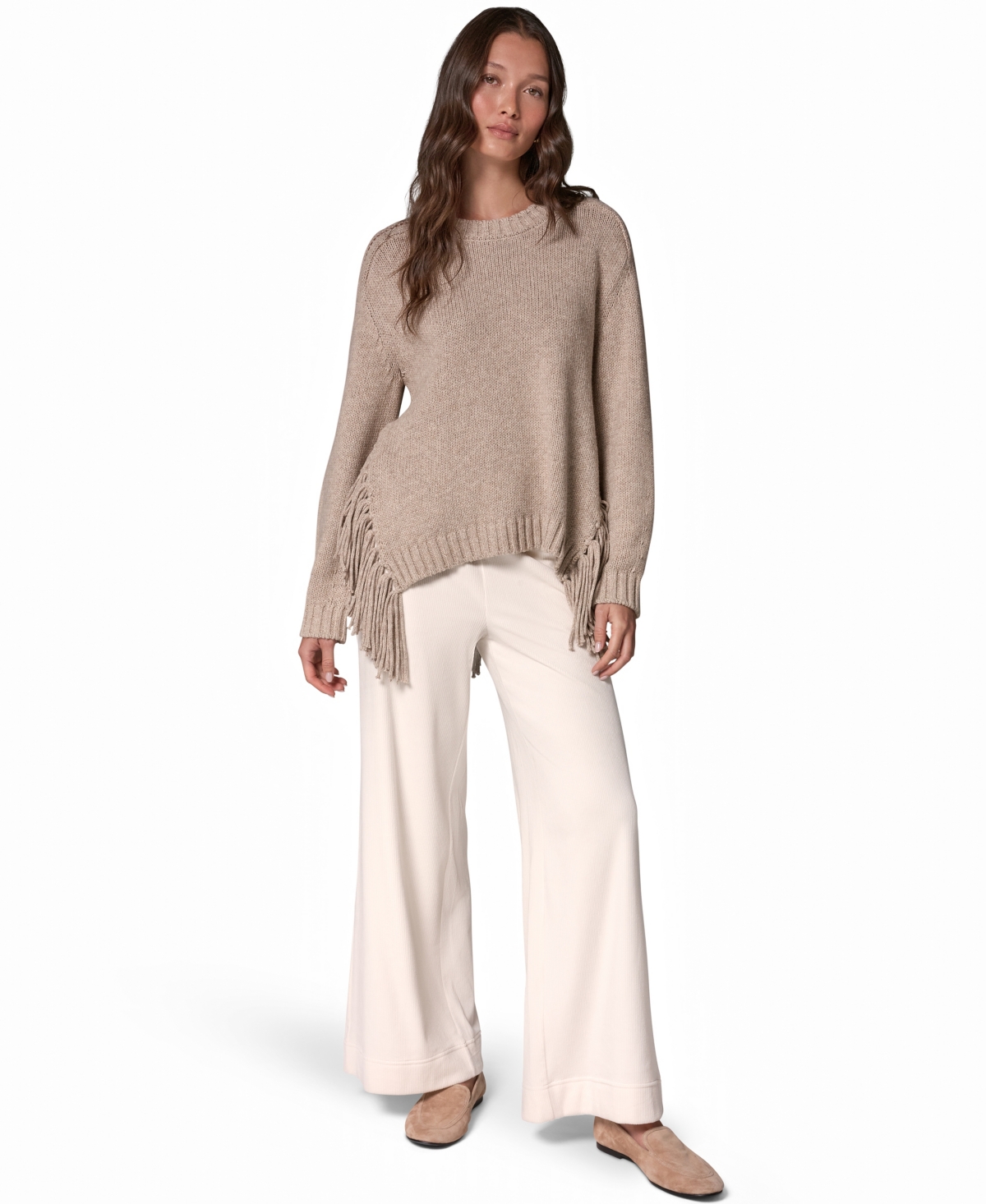 Donna Karan Weekend Women's Crewneck Long-Sleeve Fringe Sweater