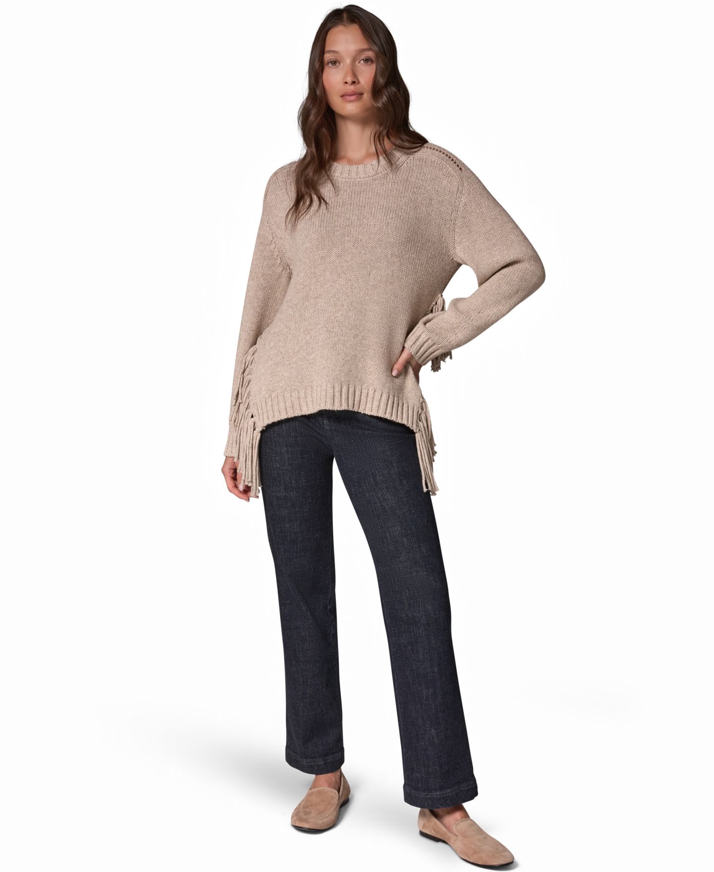 Женский свитер Donna Karan Weekend Crewneck Long-Sleeve Fringe, цвет: Латте меланжевый — фото 11