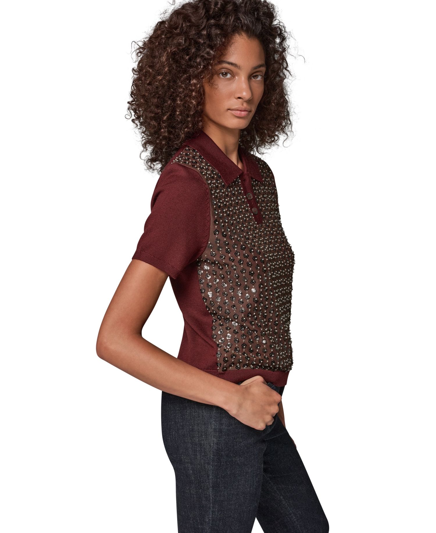Women's Merino Wool-Blend Short-Sleeve Polo Sweater