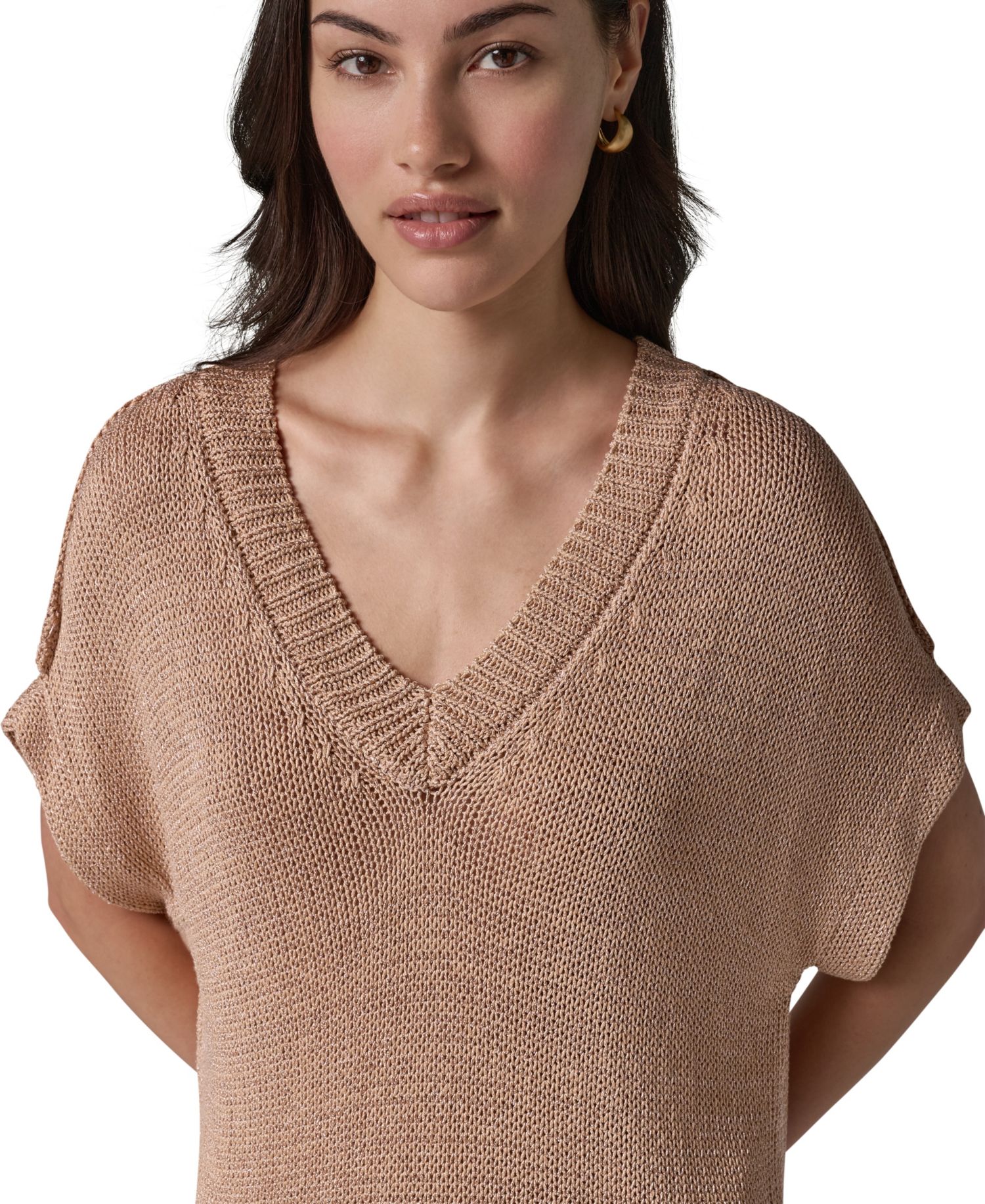 Women's Short Sleeve Relaxed Fit Lurex Sweater
