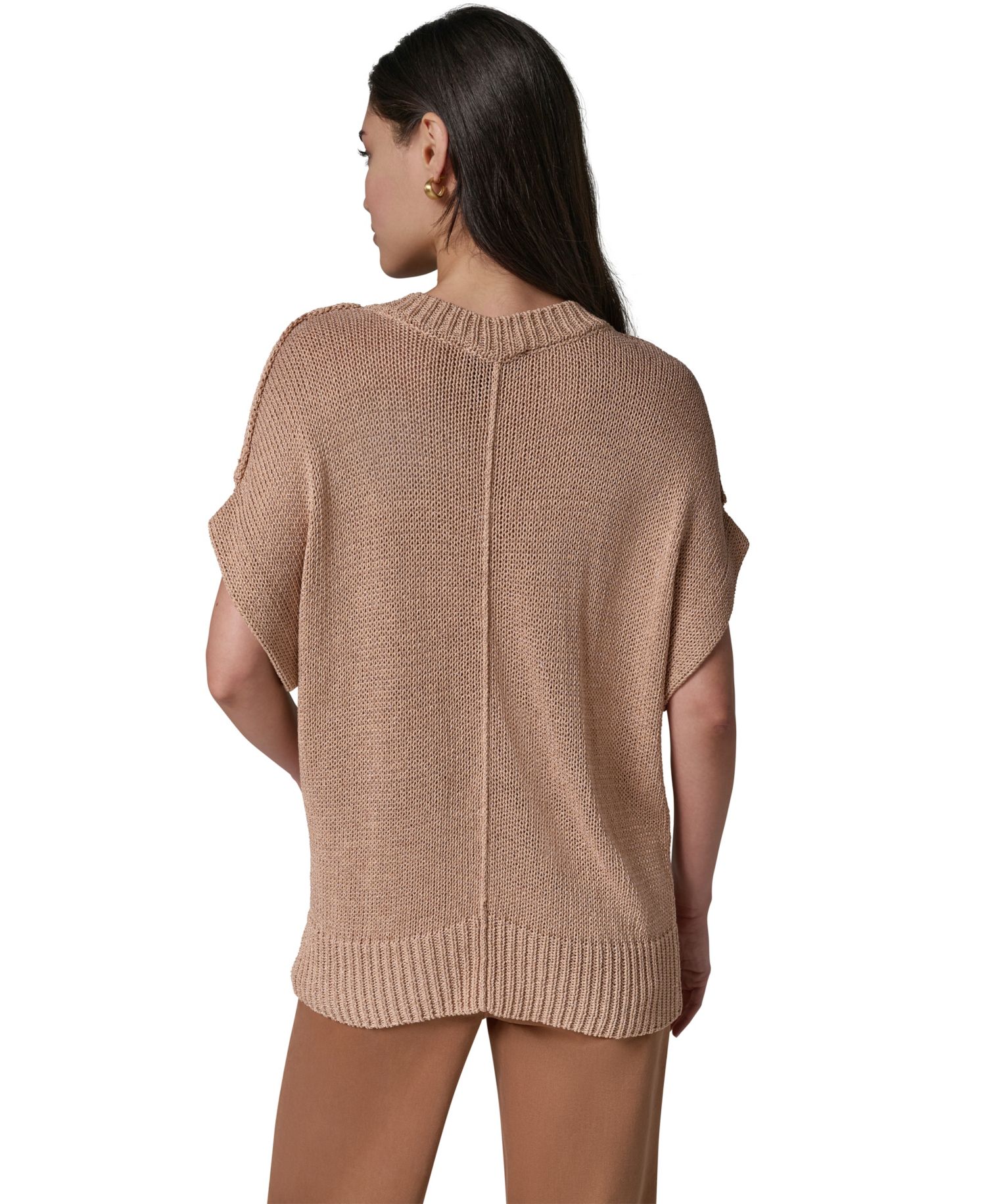 Women's Short Sleeve Relaxed Fit Lurex Sweater
