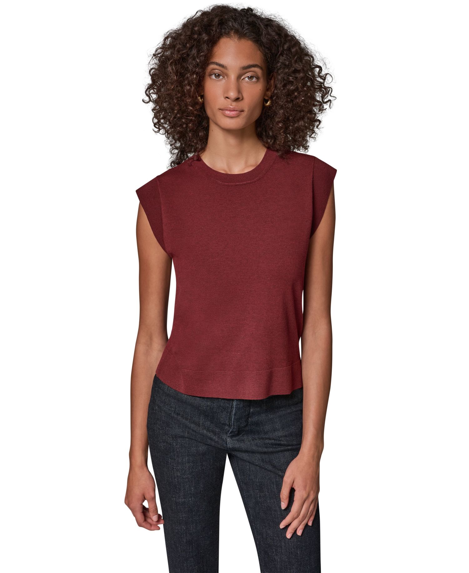 Women's Extended Shoulder Sleeveless Crewneck Sweater