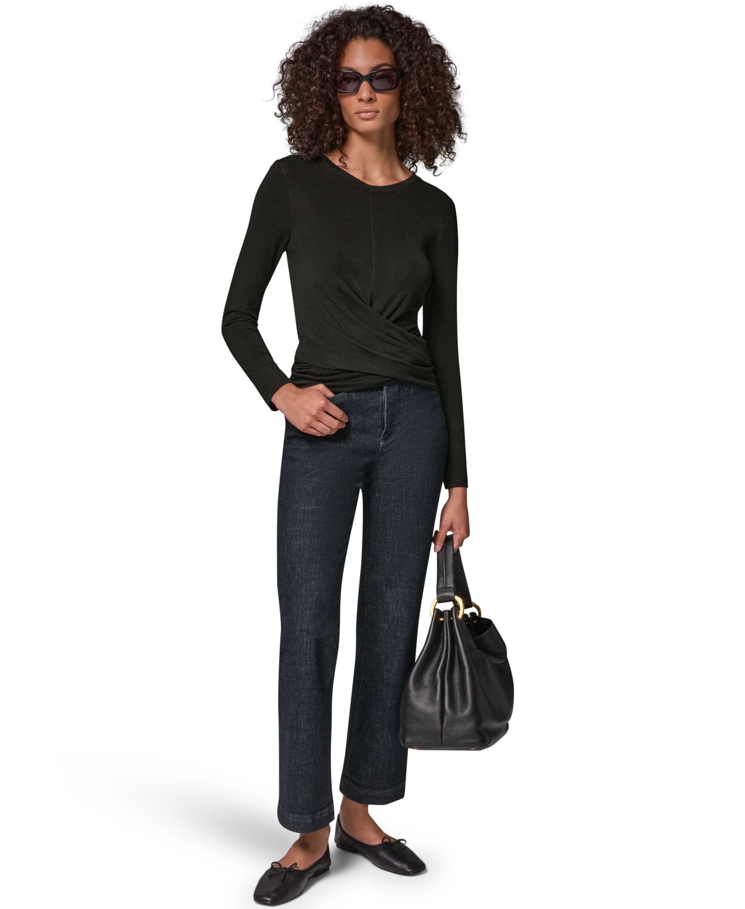 Women's Drape Front Long-Sleeve Top
