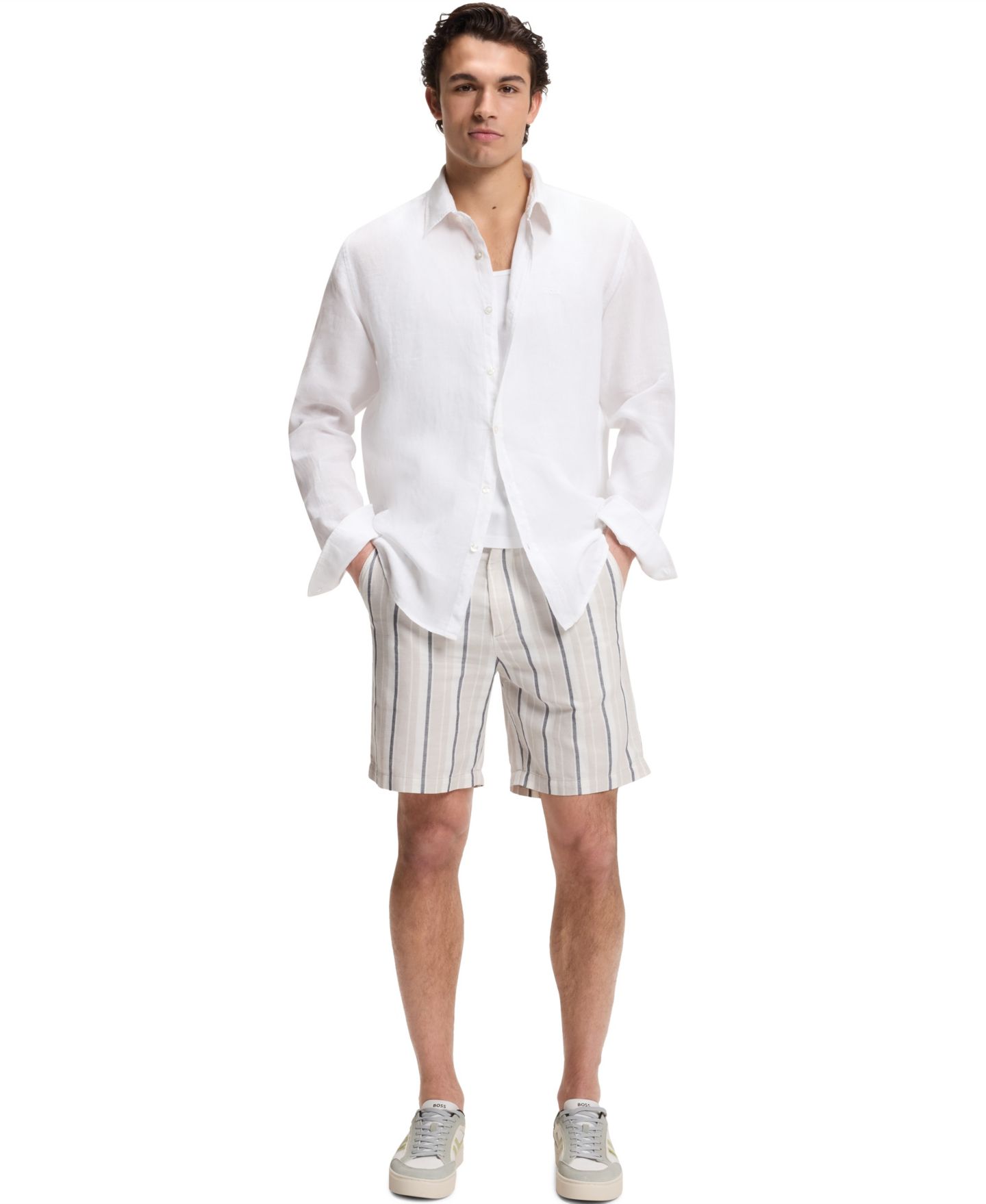 Мужская рубашка Hugo Boss Linen Regular-Fit Button-Down, цвет: Белый — фото 3