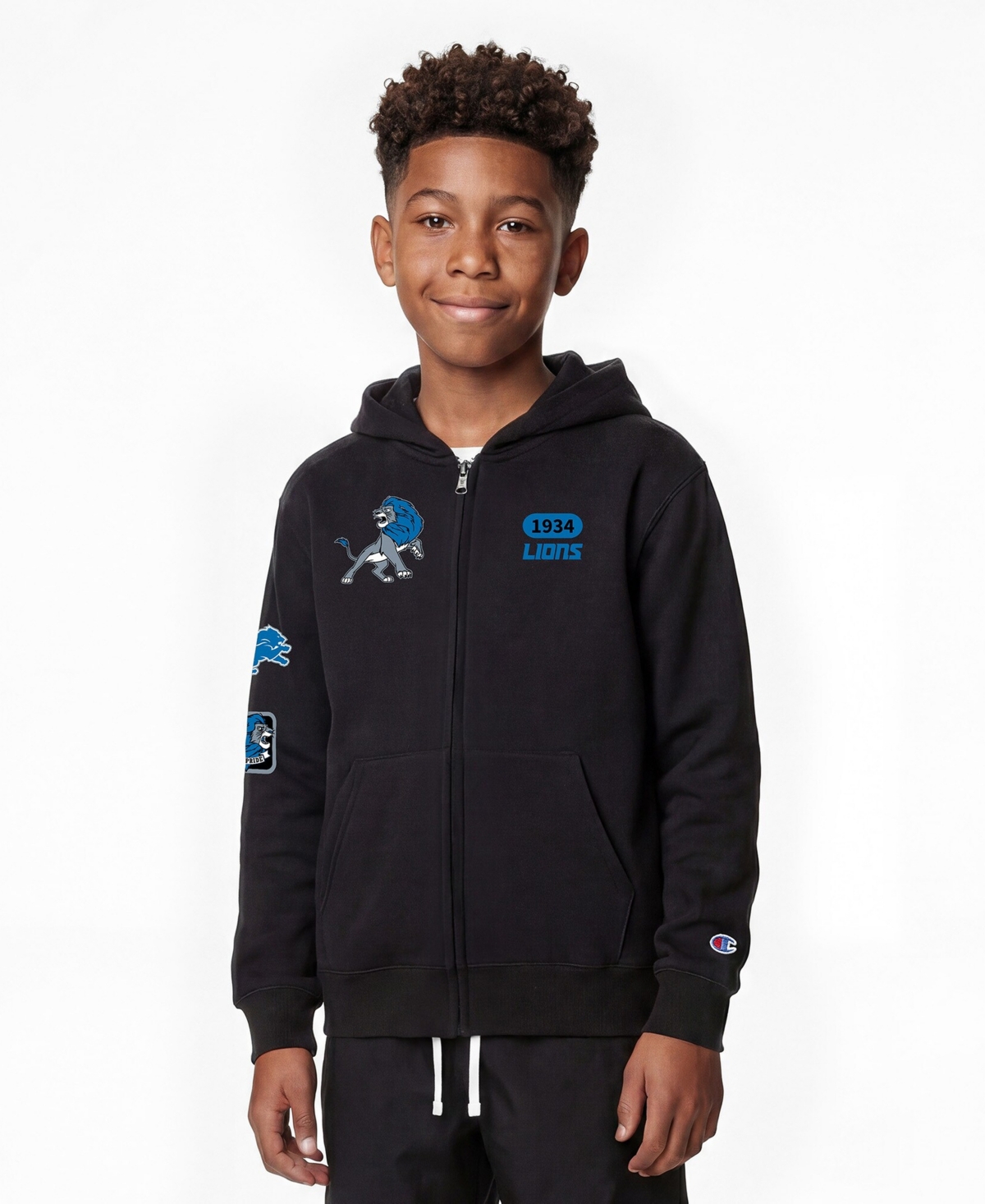 Champion Big Boys and Girls Black Detroit Lions Disney X Champion Full-Zip Hoodie - Black