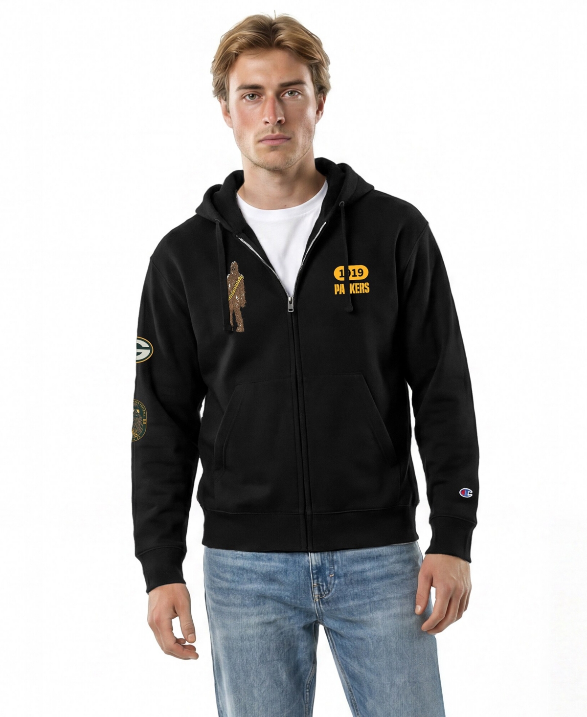 Champion Men's Black Green Bay Packers Disney X All Star Full-Zip Hoodie