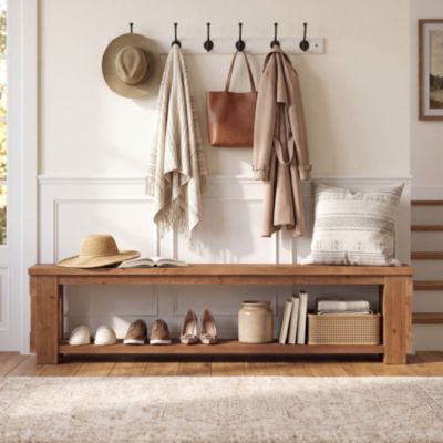70.8'' Solid Wood Brown Storage Bench, Farmhouse Bench