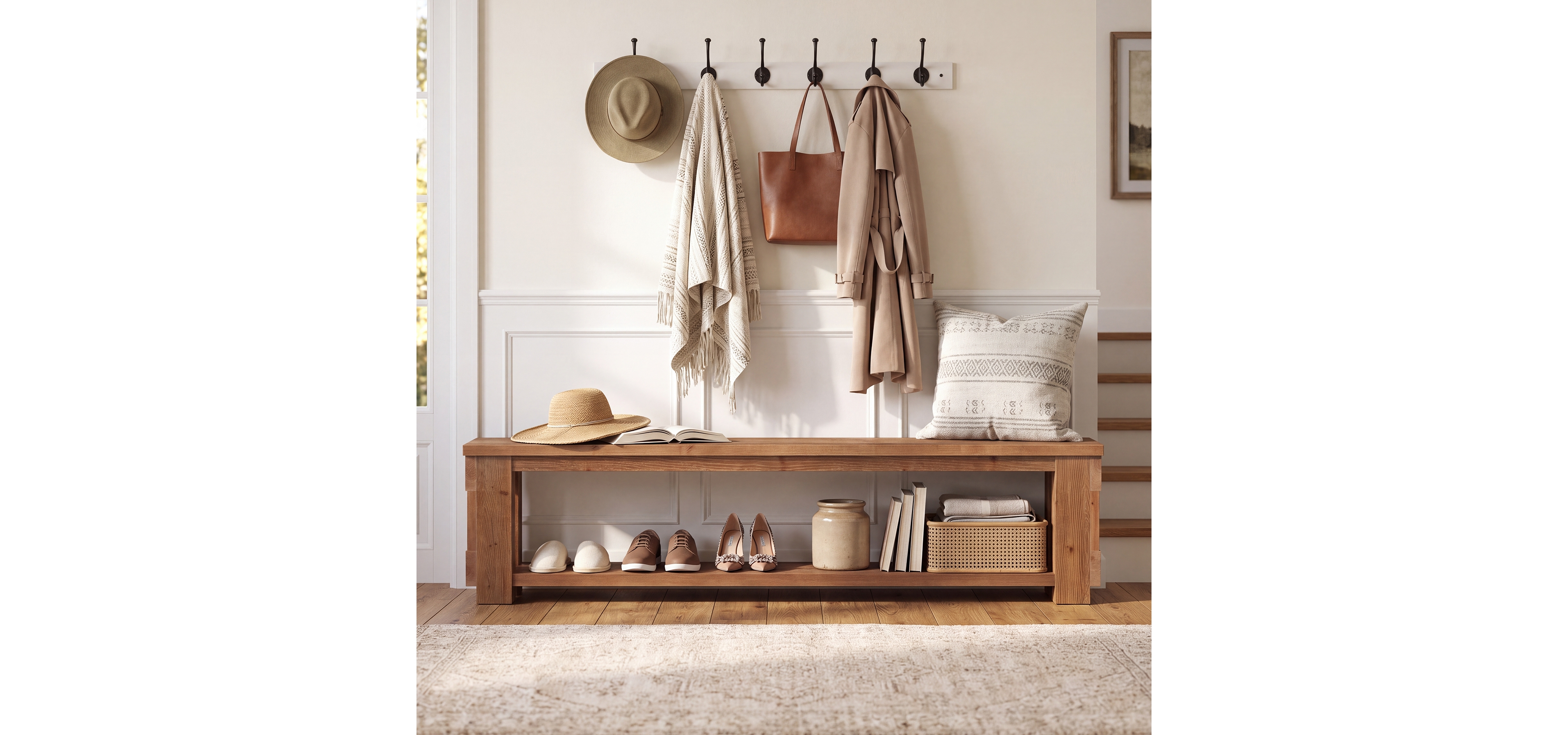 Tribesigns 70.8'' Solid Wood Brown Storage Bench, Farmhouse Bench