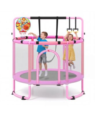 60'' Trampoline for Kids with Enclosure with Adjustable Gymnastics Bar Swing Toys