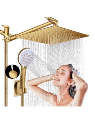 8" Shower Head Rain Handheld Spray 6 Settings Hose Extension Arm Water Saving