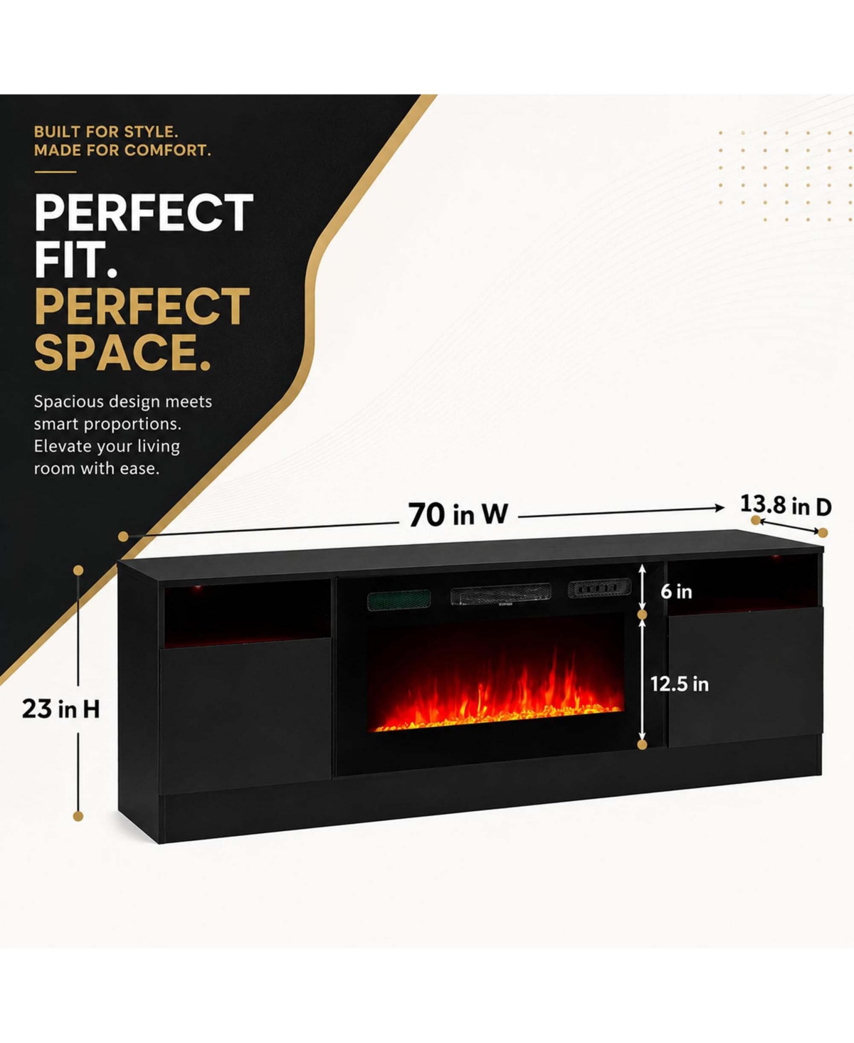 homfan Electric Fireplace Tv Stand Entertainment Center with Heater Adjustable Flame Remote Control Storage Shelves Cabinets for Large TVs Living Room