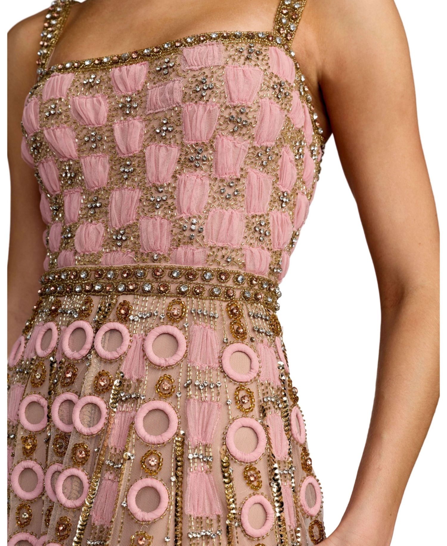 Petite Square Neck Sleeveless Embellished Evening Gown
