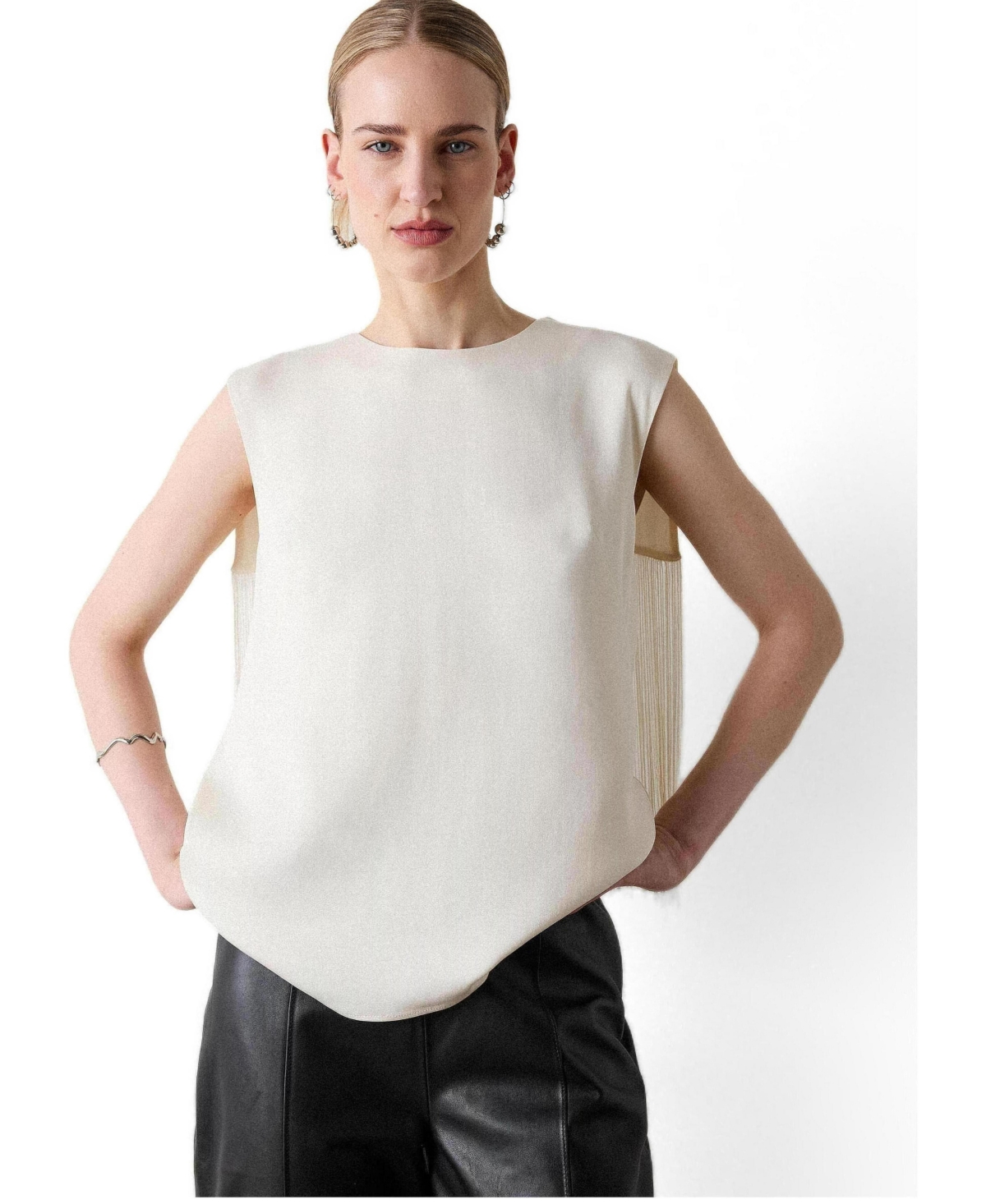 Whistles Women's Fringe Back Sleeveless Blouse