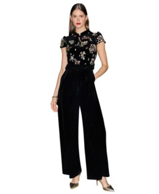 Women's Luxe Velvet Embroidered Floral Jumpsuit