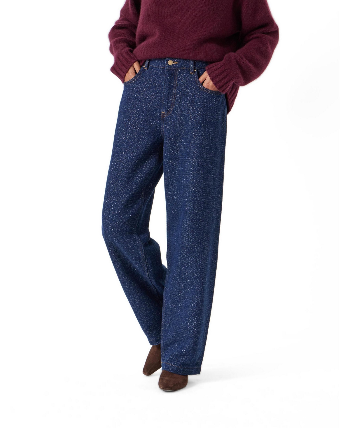 Hush Women's Romy High-Waisted Wide-Leg Lurex Cotton-Blend Jeans
