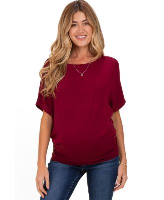 Maternity Dolman-Sleeve Boat-Neck Side-Ruched T-Shirt