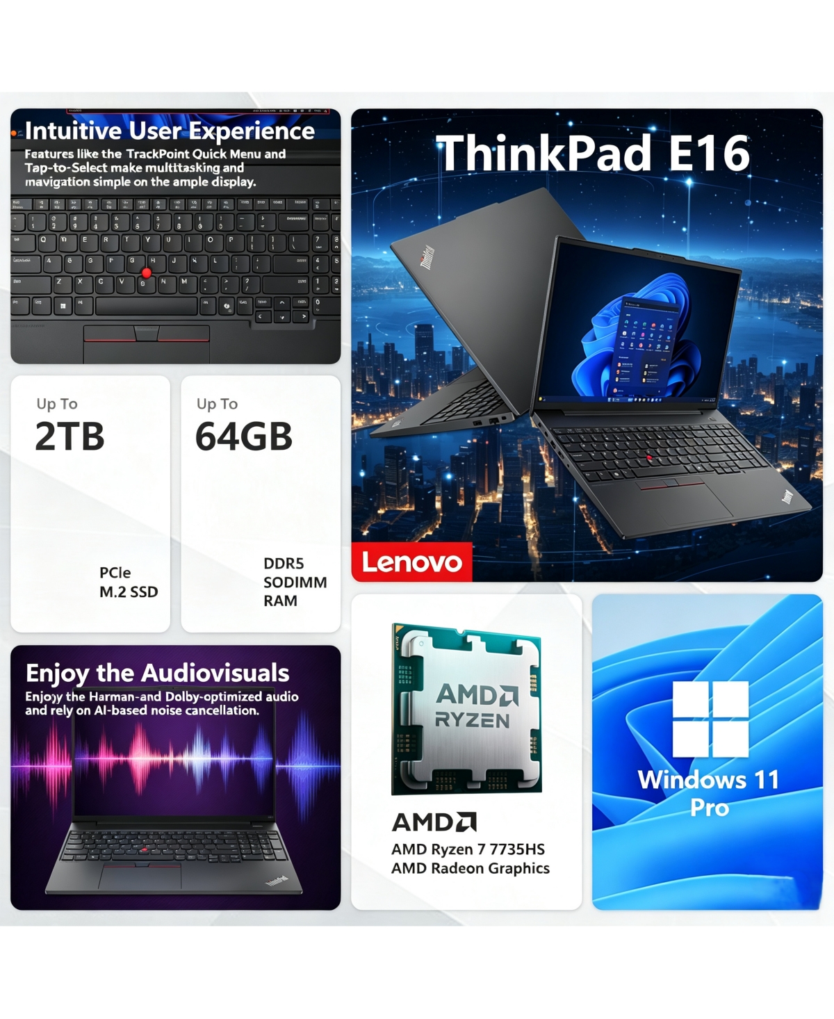 Lenovo ThinkPad E16 Gen 2 16" Business Anti-Glare Windows 11 Pro Laptop