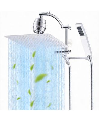12''Metal Filtered Rainfall Shower Head Handheld Wand Extension Arm Hose Holder with Filter
