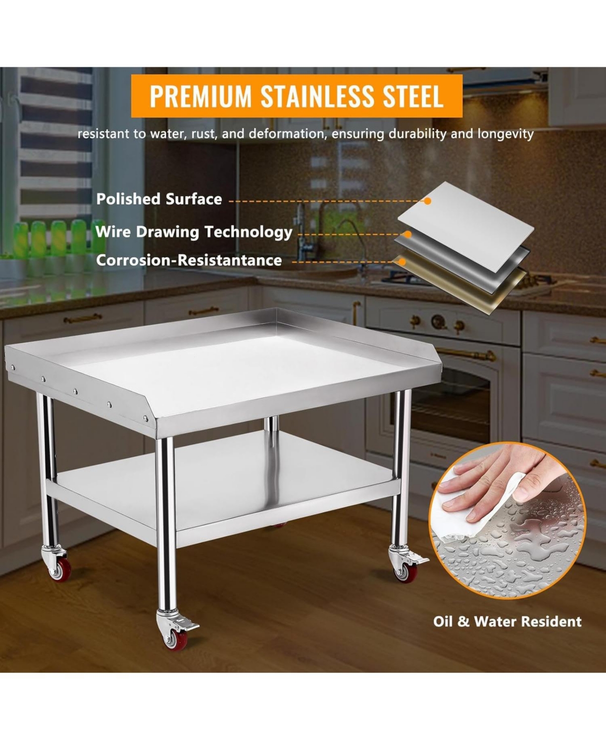 gaomon Stainless Steel Shelves Table with Wheels