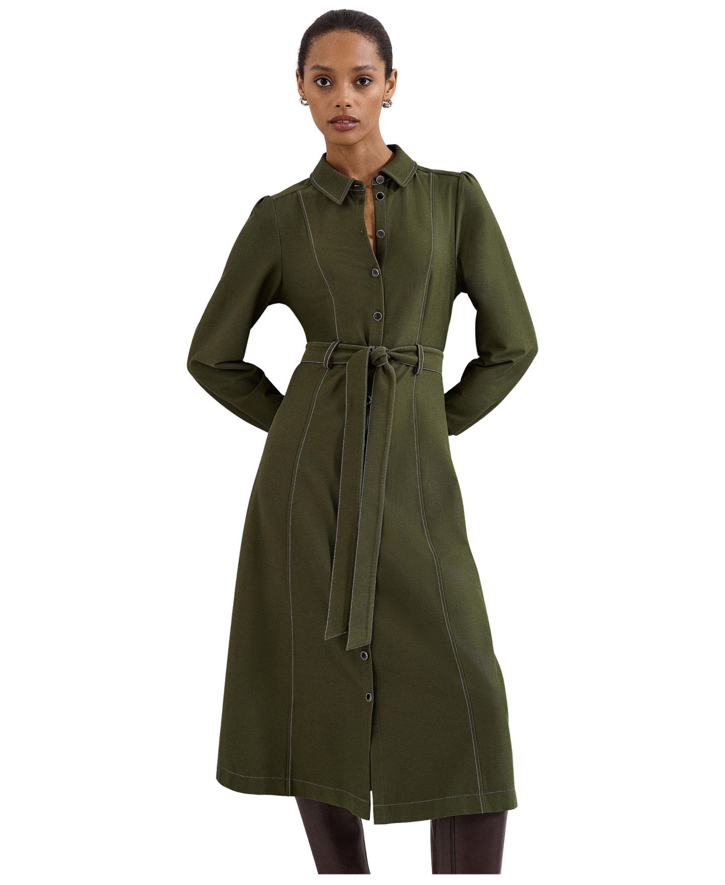Женское платье Phase Eight Avelyn Long Sleeve Belted Midi Shirt Dress, цвет: Зелёный — фото 2