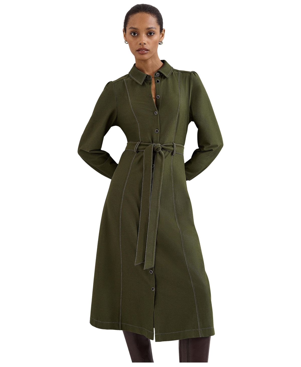 Phase Eight Women's Avelyn Long Sleeve Belted Midi Shirt Dress
