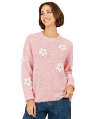 Women's Crochet Flowers Relaxed-Fit Long-Sleeve Sweater