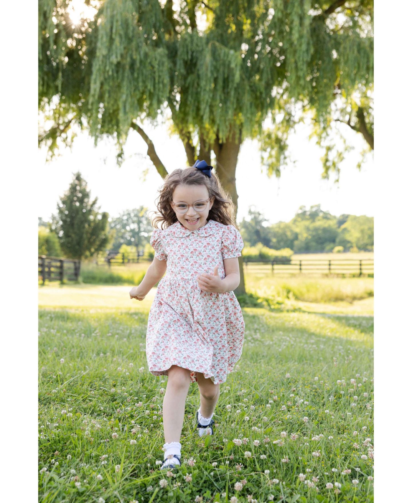Платье Florence Eiseman Floral Knee-Length Shirred Dress для девочек, цвет: Розовый с принтом — фото 7