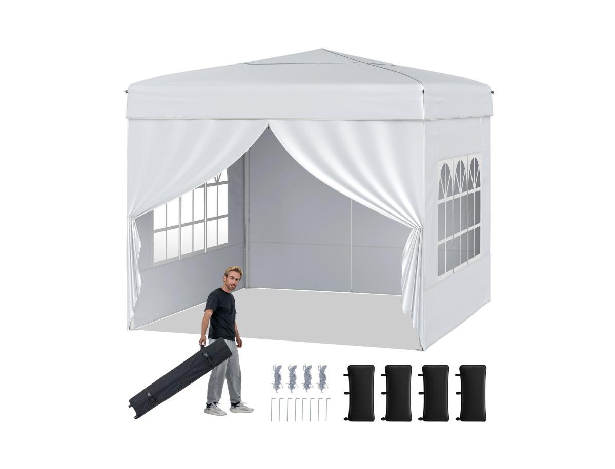 Boyel Living 10 X 10 Feet Pop up Canopy Tent Outdoor Patio Commercial Sunshade Shelter with 4 Sidewalls - White
