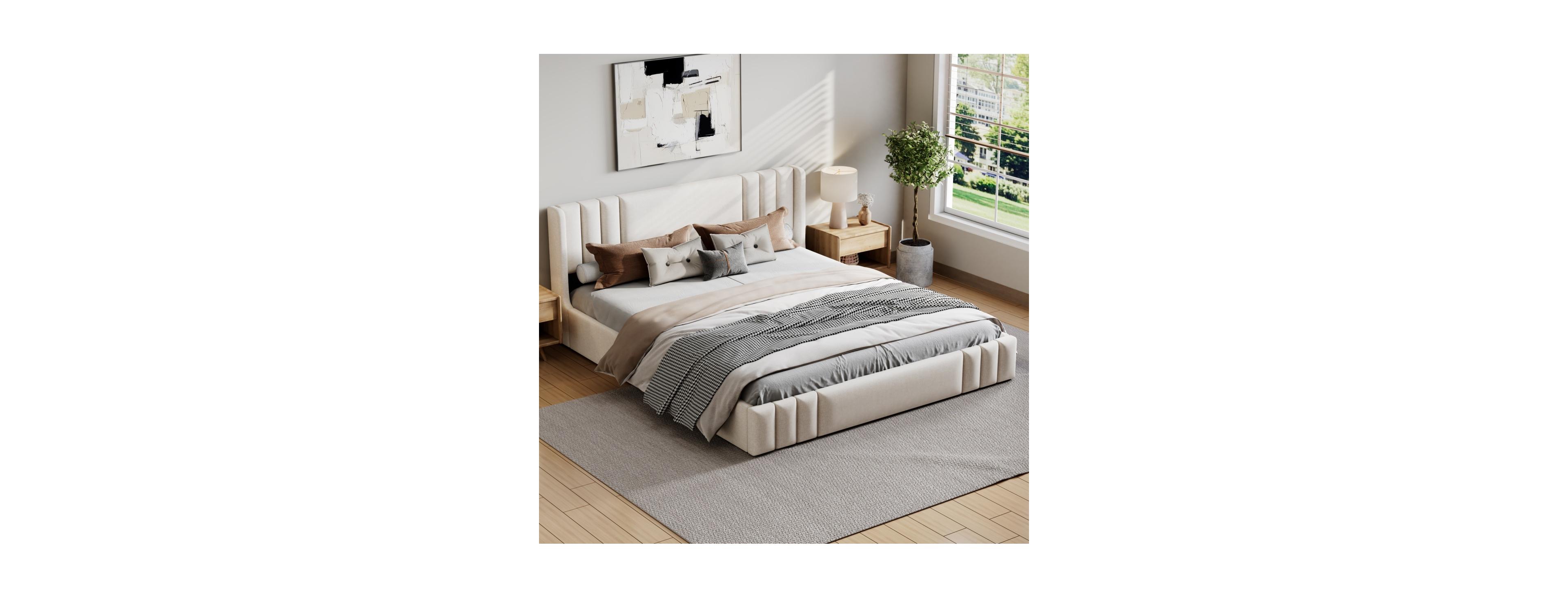 Streamdale Furniture Queen Size Upholstered Platform Bed Frame