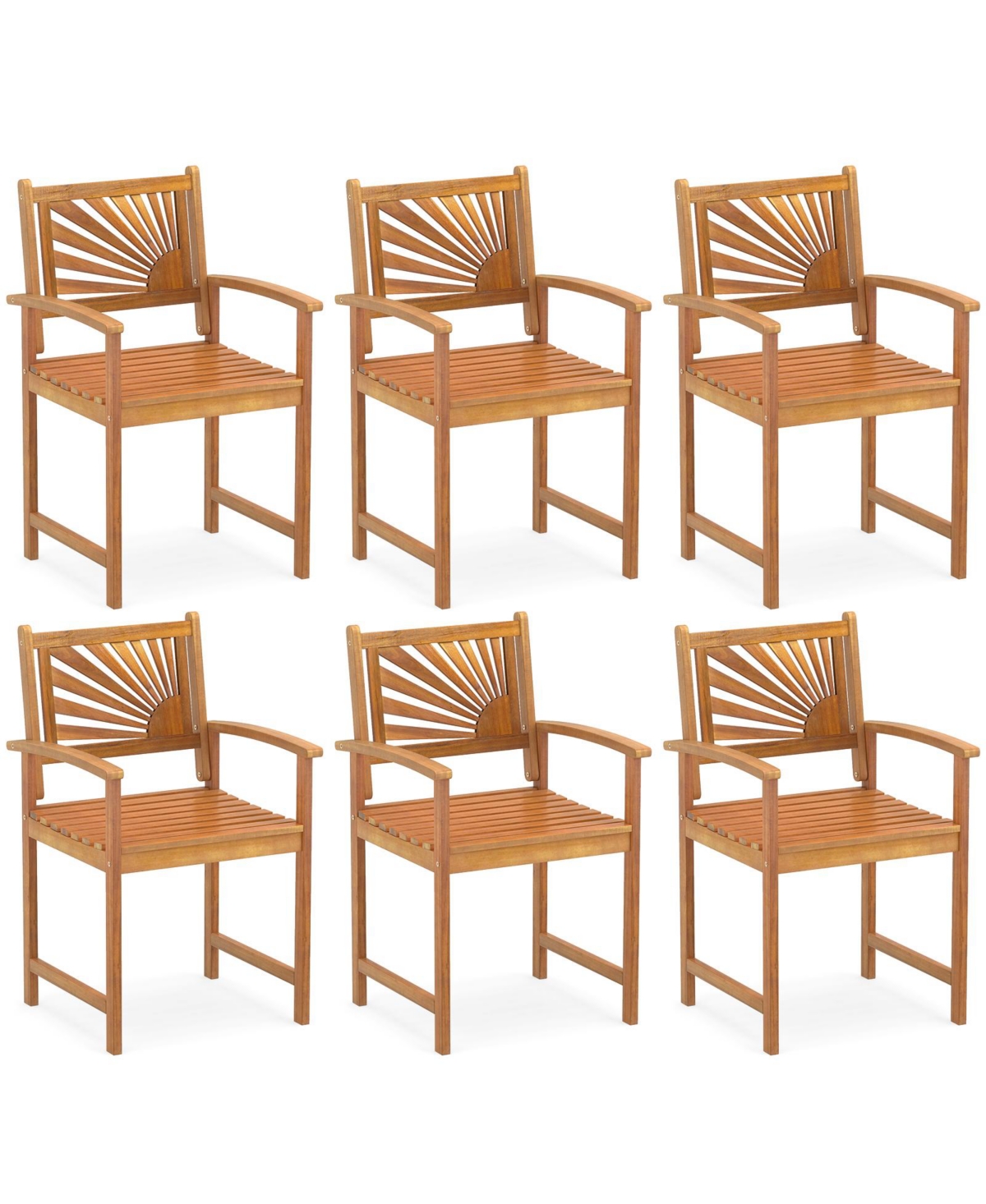 Gymax 6 Pieces Outdoor Acacia Wood Dining Chairs Patio Dining Chairs with Backrests Armrests