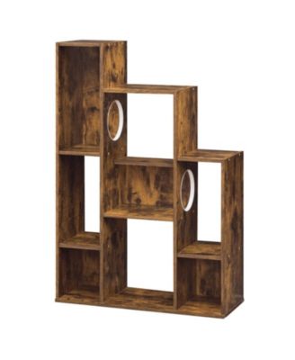 46 Inch Cat Bookshelf with 8 Storage Sections 2 Round Cat Holes and Climbing Platforms
