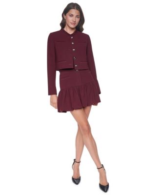 Women's Cropped Collarless Blazer and Bubble Mini Skirt