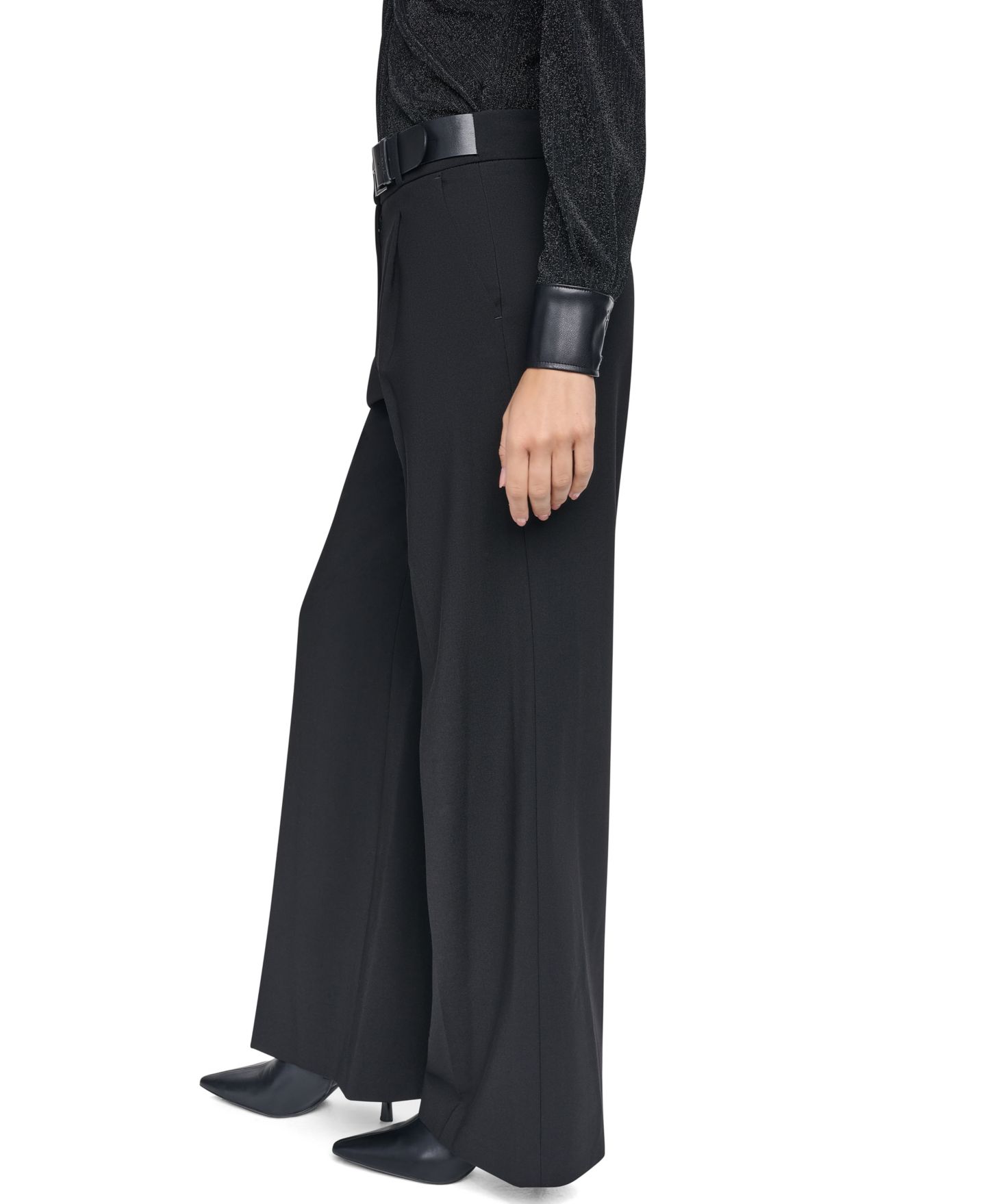 Женские брюки DKNY High-Waisted Wide-Leg Belted, цвет: Чёрный — фото 4