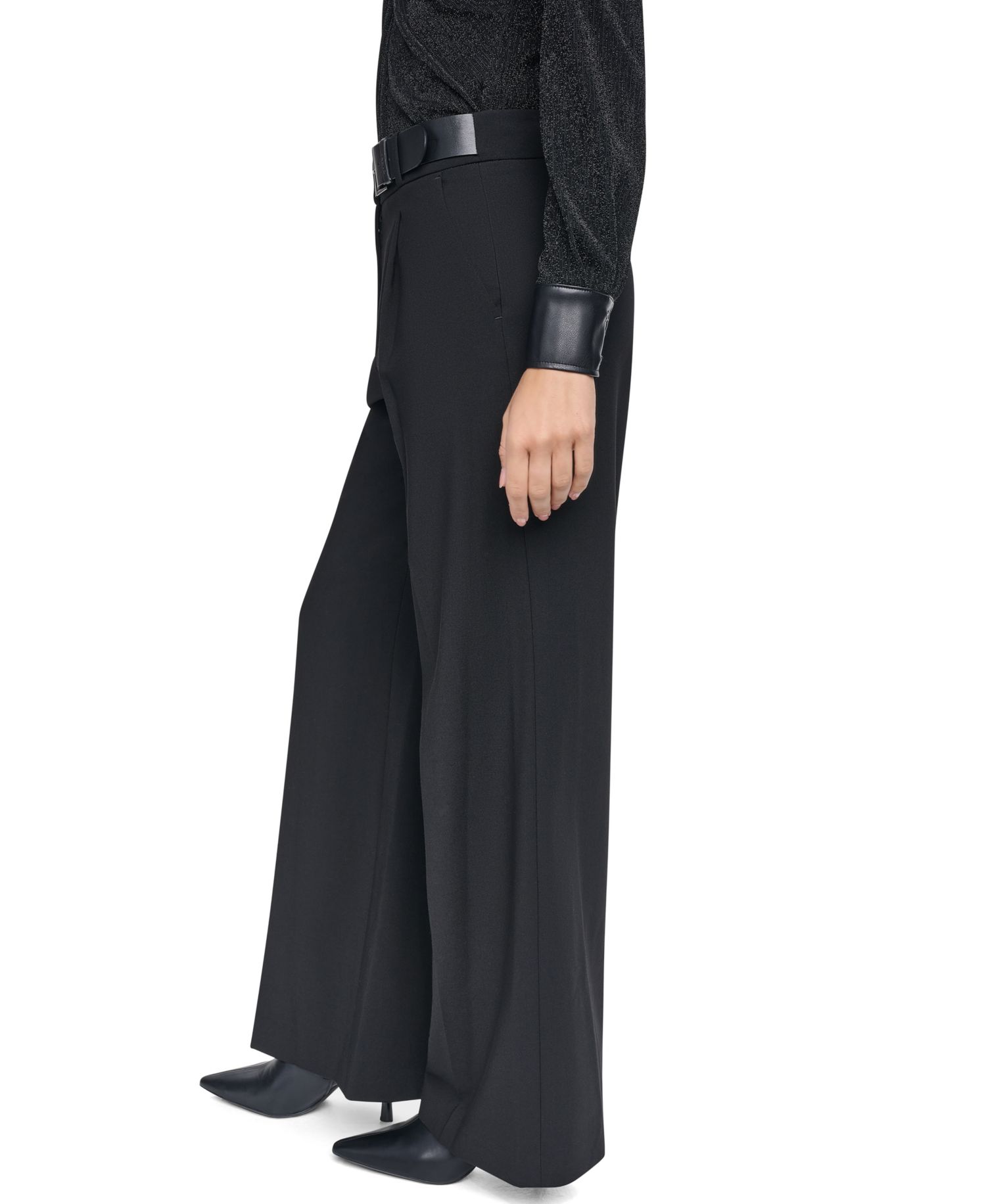 Women's High-Waisted Wide-Leg Belted Pants