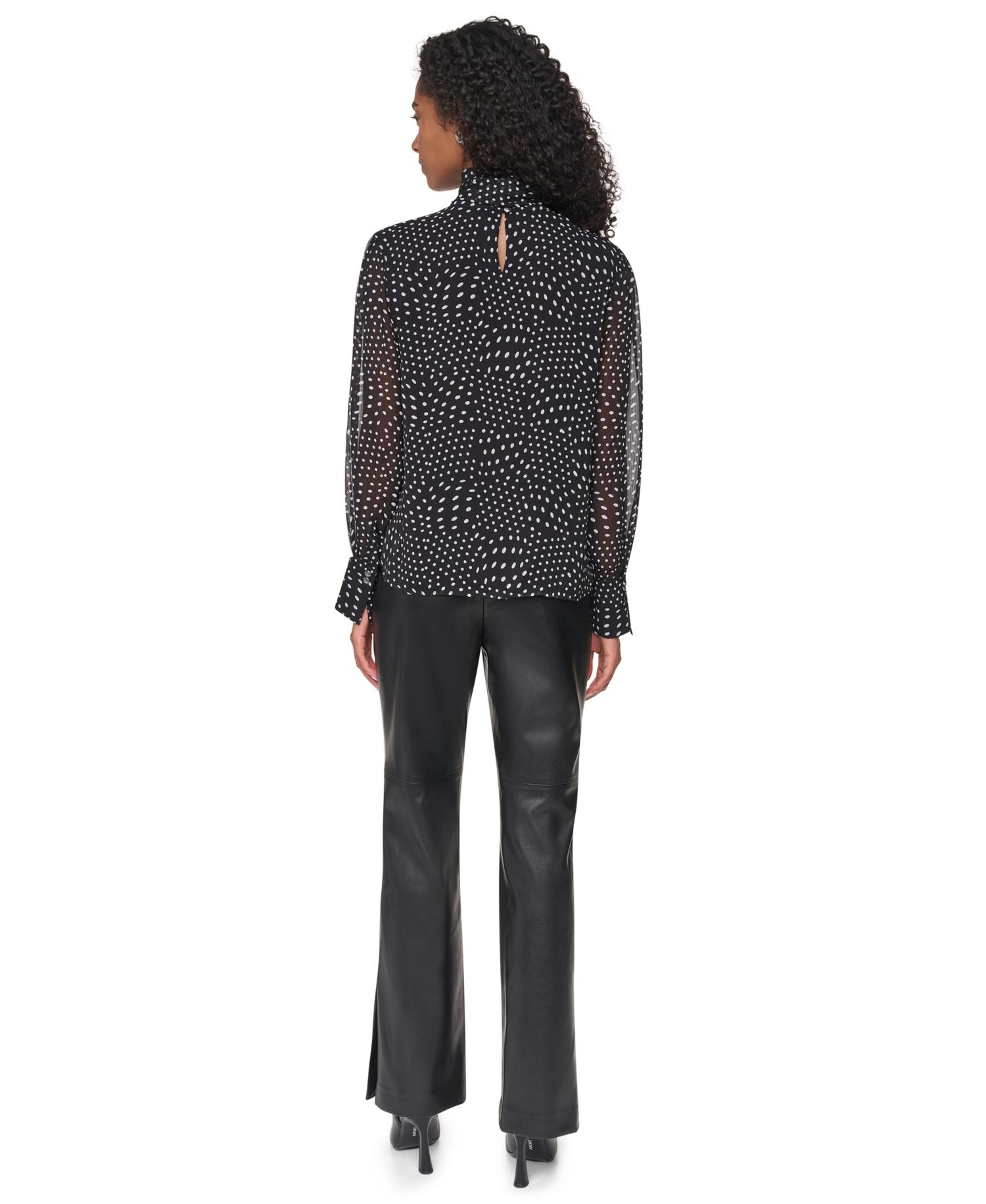 Women's Mock Neck Long Sleeve Polka Dots Blouse