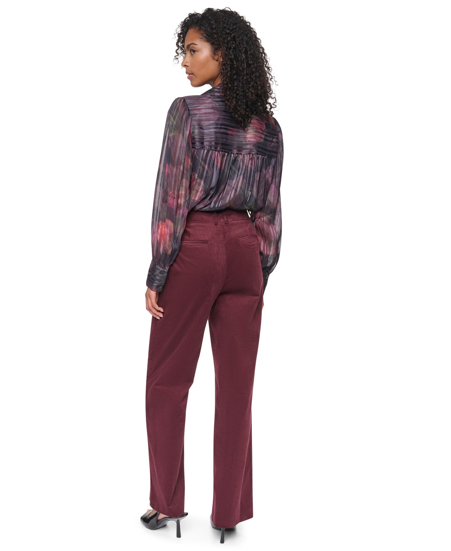 Женские брюки DKNY Stretch High-Waisted Straight-Leg Corduroy, цвет: Каберне — фото 5