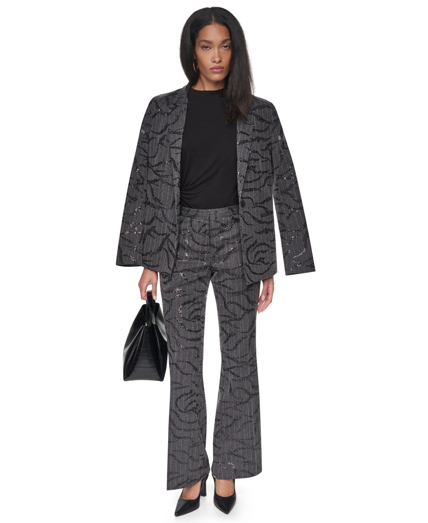 Women's Sequin Herringbone Wide-Leg Trousers